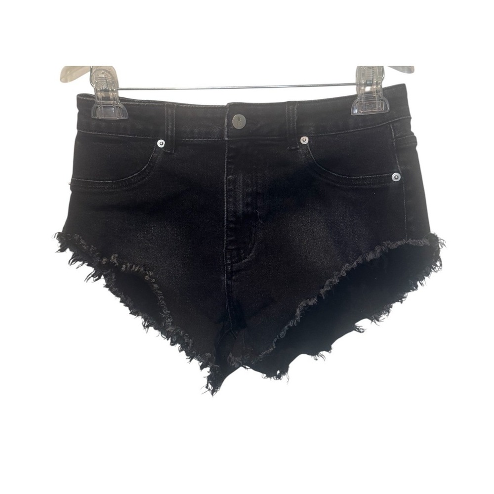 JJ Malibu Mens Black Denim Shorts Frayed High Cut Festival Rave M